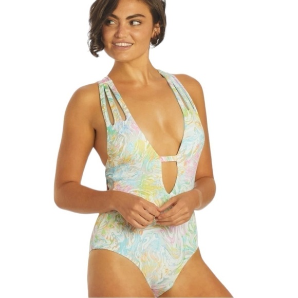 Becca Hot Springs One Piece Medium Tie Dye Plunge Swimsuit - Picture 3 of 9
